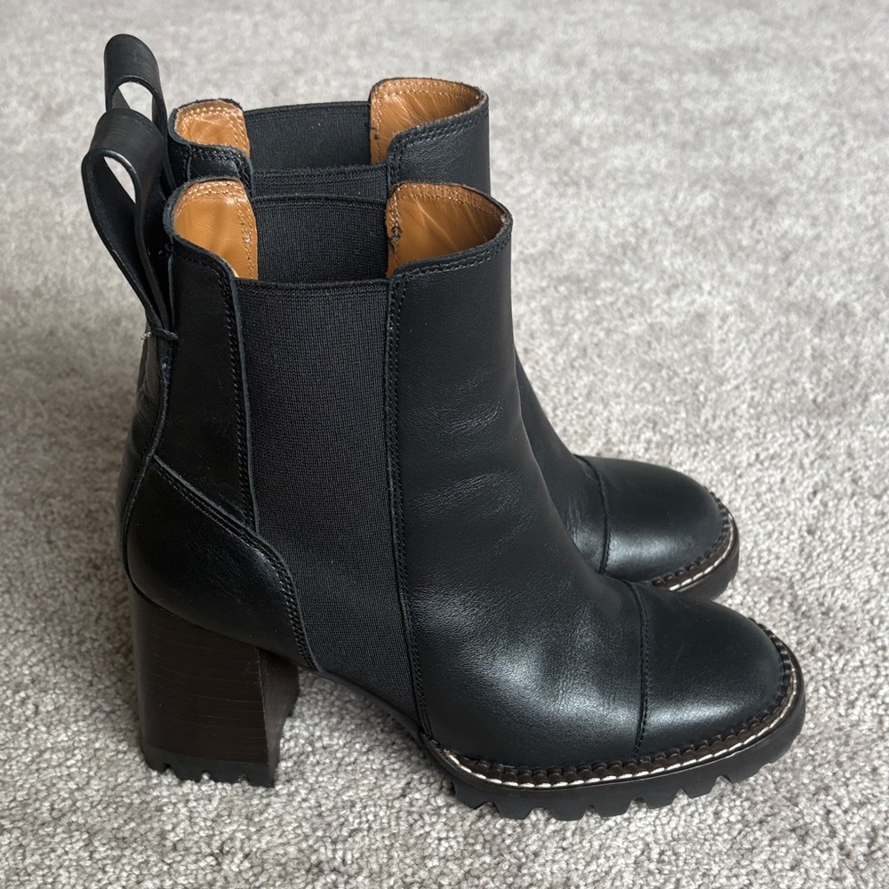 See By Chloe Black Leather Heeled Boots